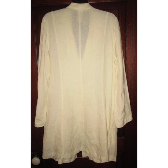 Lilith France Sz L 100% Pure Linen Coat Jacket Duster White Ivory Button Pockets - Picture 2 of 3